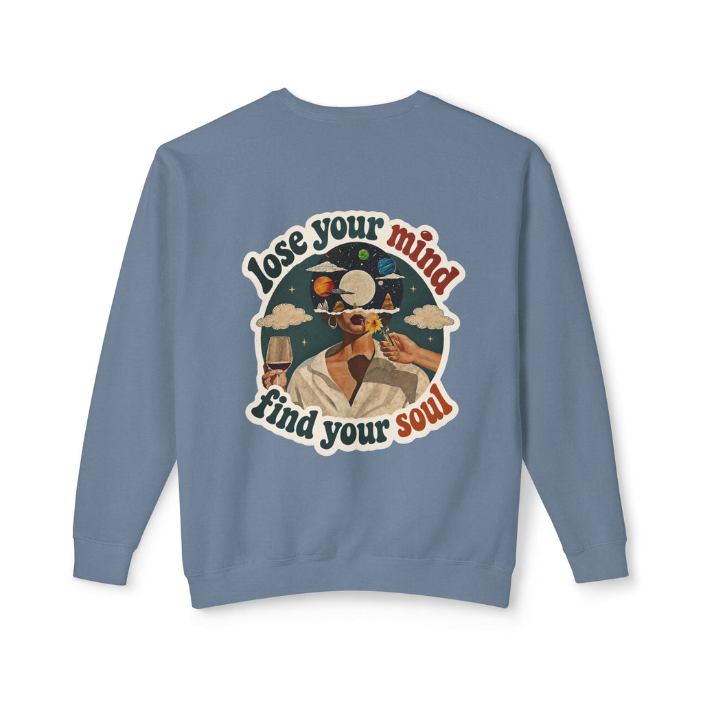 Retro 'Be a Light' Crewneck Sweatshirt — "Lose Your Mind, Find Your Soul" Graphic