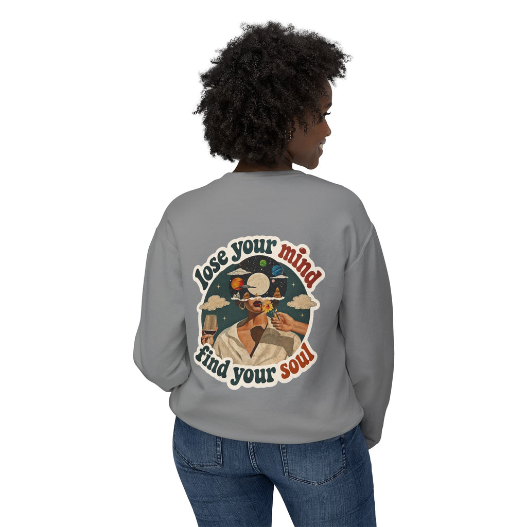 Retro 'Be a Light' Crewneck Sweatshirt — "Lose Your Mind, Find Your Soul" Graphic