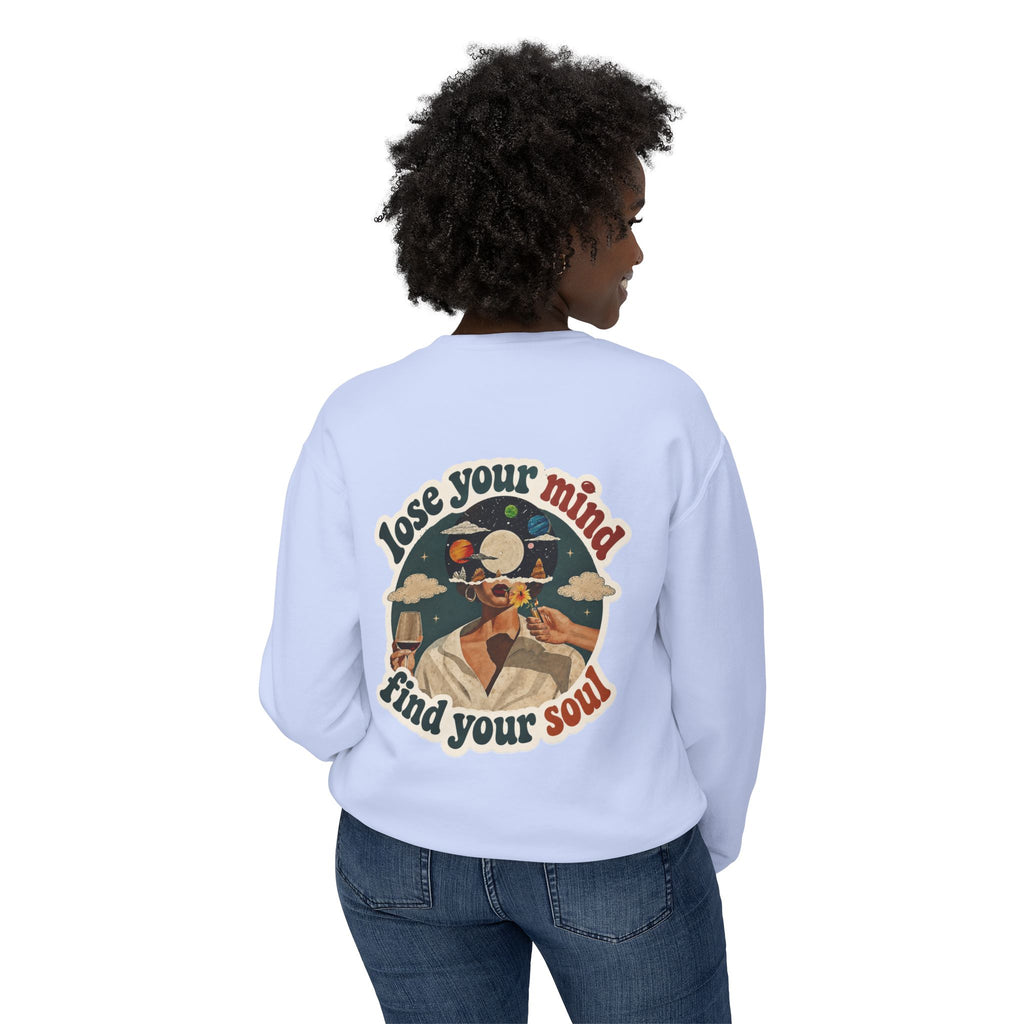 Retro 'Be a Light' Crewneck Sweatshirt — "Lose Your Mind, Find Your Soul" Graphic