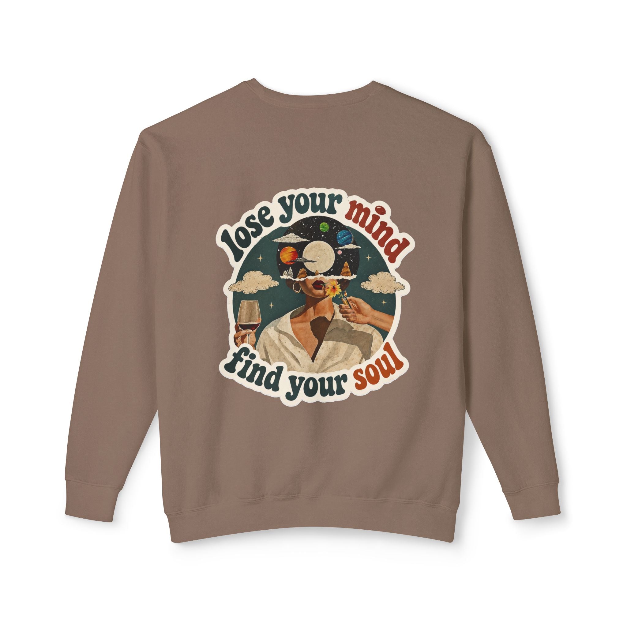 Retro 'Be a Light' Crewneck Sweatshirt — "Lose Your Mind, Find Your Soul" Graphic