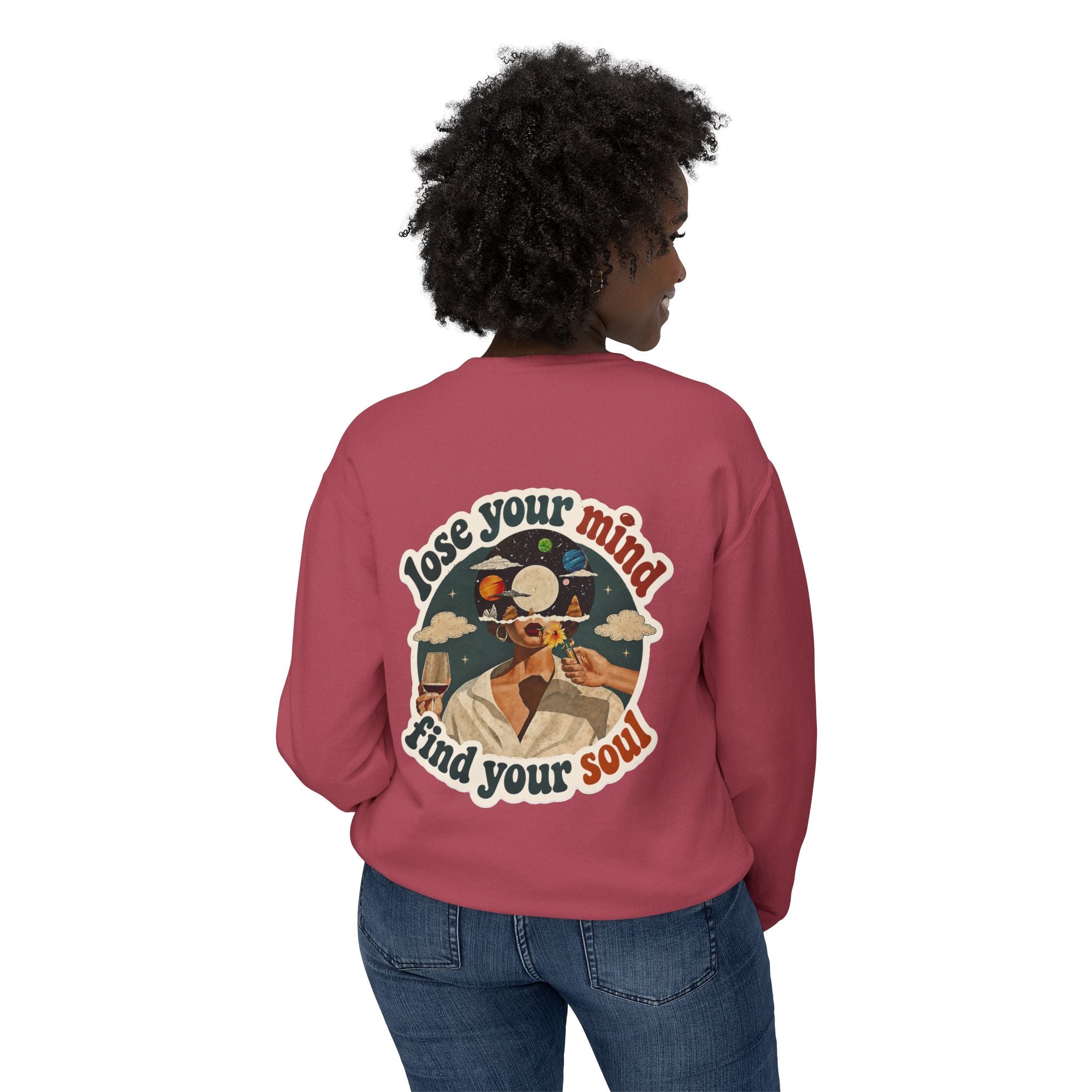 Retro 'Be a Light' Crewneck Sweatshirt — "Lose Your Mind, Find Your Soul" Graphic