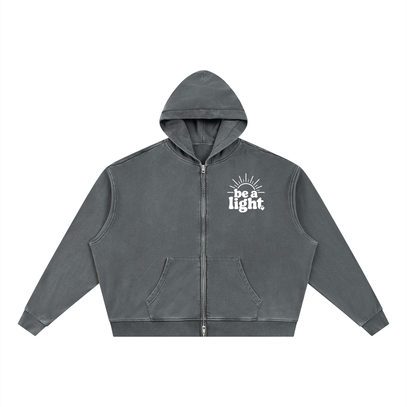 Unisex Vintage Wash Full Zip Boxy Hoodie